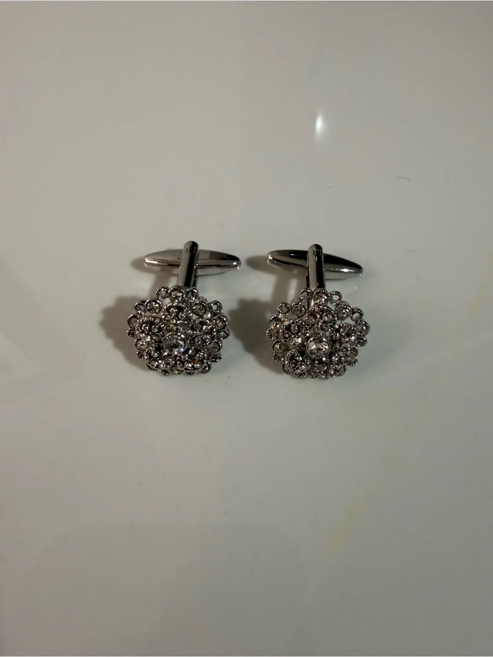 Silver Tone Crystal Cluster Cufflinks